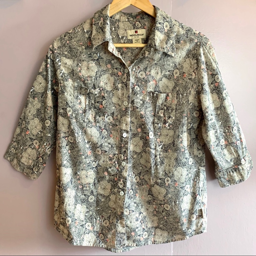 Woolrich Floral Print Button-Down Shirt in Cream, Gray & Pink
